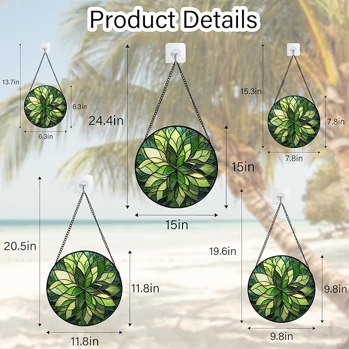 Stained Glass Window Hanging - Green Gradient Flowers Suncatcher for Doors Window Home Plant Sun Catchers Decor Christmas Mother's Day Birthday Gifts for Teacher Women Men Mom Nana 6.3 in