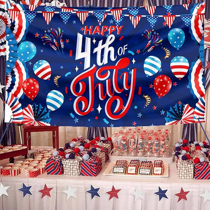 Large 4th of July Decorations Banner Outdoor Patriotic Memorial Day Independence Day Flag71x44 Inch, Flag Day Yard Sign Bunting Background for Photography for Indoor Home House Decor Party Supplies