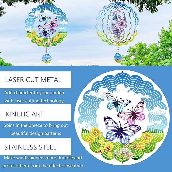 Butterfly Wind Spinners, Outdoor Garden Decor, Wind Chimes for Outside, Wind Spinner Outdoor Colorful Butterfly Mother's Day Decor, Ornaments Kinetic Yard Art, Mother's Day Decorations