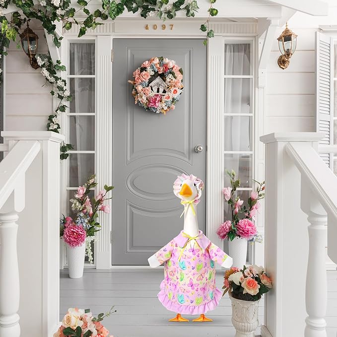 FuWeave Spring Goose Outfit Butterfly Lawn Porch Goose Clothes for 23" Large Statue Outdoor Patio Yard Lawn Art Decoration