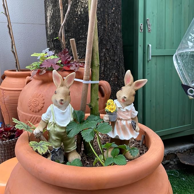 Rabbit Statues Outdoor, Bunny Garden Statue Patio Yard Deco Lucky Rabbit Outdoor Bunny Figurines and Statues Grandma Mom Women Gifts,8.1 inch (2 Pack)