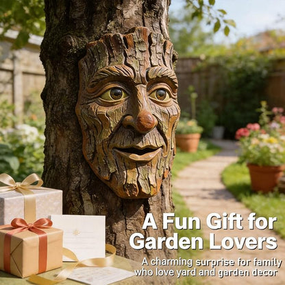 Whimsical Tree Face Outdoor Statues Garden Decoration, Old Man Resin Statue Outdoor Tree Hugger for Yard Art, Trees Decorations Outdoor Wallmounted Statue