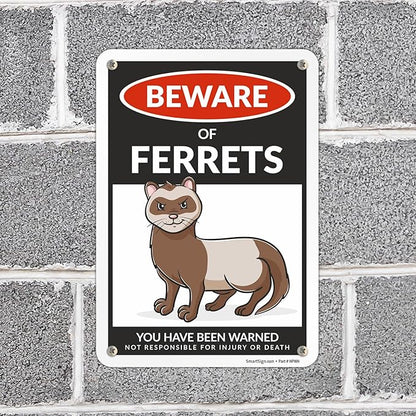 SmartSign Funny Beware Of Ferrets Warning Sign - 10"x7", 40 mil Laminated Rust-free Aluminum - Metal Signs for Wall Decor, Outdoors, Patio, Gifts, Cafe - Ferrets Theme, Made in USA