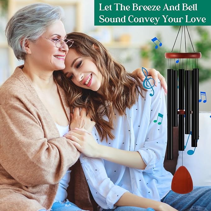 Leinuosen Wind Chimes for Outside Wind Chimes Outdoors Deep Tones 28" with 6 Aluminum Tubes Memorial Sympathy Windchime for Valentine Tree Decor Garden Courtyard Mom Loved One Gifts(Classic,Black)