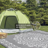Pauwer Waterproof Outdoor Rug 8x10, Reversible Plastic Straw Patio Camping Rug, Indoor Outdoor RV Mat Carpet for Deck, Camper, Porch, Balcony, Backyard, Picnic, Floral Grey