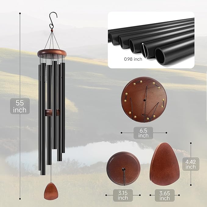 55 Inch Wind Chimes for Outside Deep Tone, Large Wind Chimes with 6 Aluminum Tubes, Courtyard Decoration, Windchimes Outdoor Create an Enjoyable Atmosphere & Give Mom a Gift