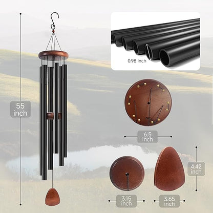 55 Inch Wind Chimes for Outside Deep Tone, Large Wind Chimes with 6 Aluminum Tubes, Courtyard Decoration, Windchimes Outdoor Create an Enjoyable Atmosphere & Give Mom a Gift