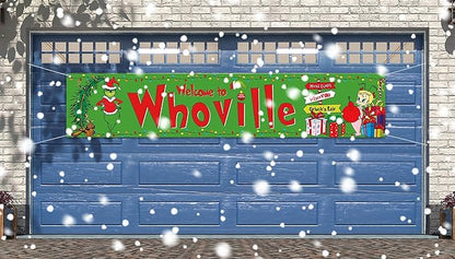 Nepnuser Christmas Fence Banner Green Christmas Winter Holiday Birthday Party Decoration Xmas Large Home Garden Outdoor Yard Hanging Sign-1.6 * 8.2ft