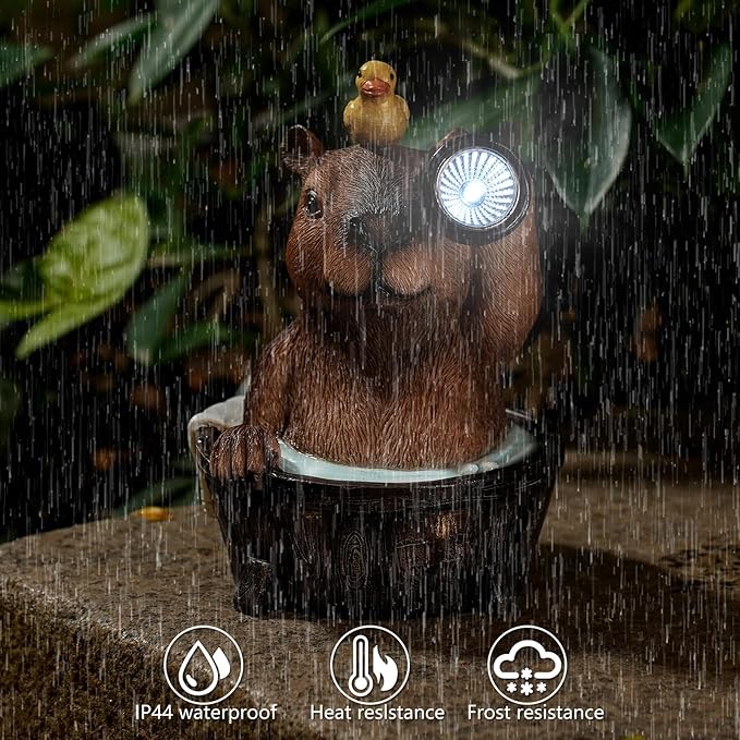 Joint Honglin Capybara Solar Garden Statue – Funny Outdoor Resin Animal Decor with Flashlight & Duck – Waterproof Yard Lawn Ornament with LED Light – Solar Powered Figurine for Patio, Porch, Landscape