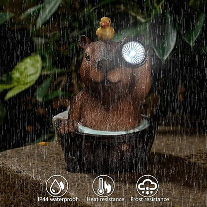 Joint Honglin Capybara Solar Garden Statue – Funny Outdoor Resin Animal Decor with Flashlight & Duck – Waterproof Yard Lawn Ornament with LED Light – Solar Powered Figurine for Patio, Porch, Landscape