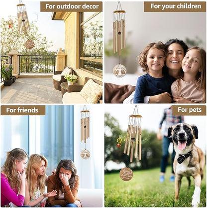 Sympathy Wind Chimes for Loss of Loved One, Memorial Windchimes for Lost Father Mother, Remembrance Bereavement Gift with Card, in Memory of Dad Mom Metal Funeral Decor for Garden Outdoor (39“ Gold)