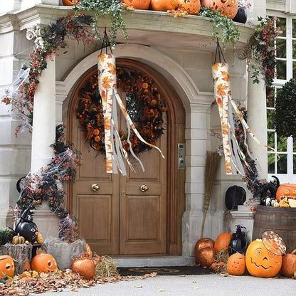 Jeiento Autumn Maple Leaf Fall Pumpkin Windsock 2 Pack Autumn Windsock Flag 40" Fall Thanksgiving Wind Socks Decoration for Home Yard Patio Lawn Garden Tree