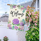 Baccessor Spring Hydrangea House Flag Double Sided 28x40 Inch, Purple Flower Floral Welcome House Flag Burlap Seasonal Farmhouse Yard Outdoor Decoration (Large)