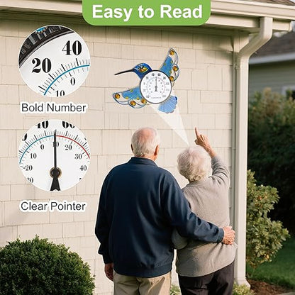 Indoor Outdoor Thermometer, Hummingbird Wall-Mounted Outdoor Thermometers Waterproof Decorative for Patio, Garden, Yard, Room, Large Number Easy to Read No Batteries Required