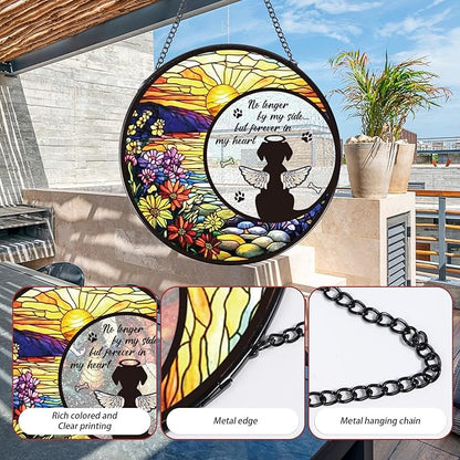 Dog Stained Glass Window Hanging, Animal Catchers Indoor Window Gifts for Loss of Dog Sympathy Remembrance, Angel Wings Pet Loss Bereavement Gift for Home Garden Doors Christmas