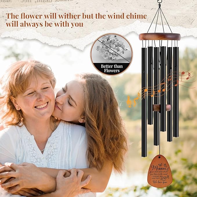 Memorial Sympathy Gifts for Loss of Mother, Memorial Wind Chimes for Loss of Mother Sympathy Gift, Bereavement Gifts for Loss of Mom, Windchimes in Memory of Mom Gold-MOM& Flower