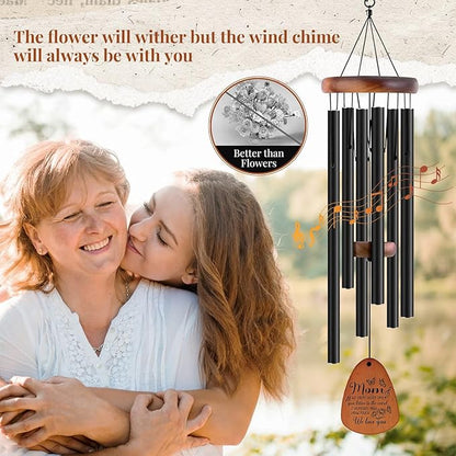 Memorial Sympathy Gifts for Loss of Mother, Memorial Wind Chimes for Loss of Mother Sympathy Gift, Bereavement Gifts for Loss of Mom, Windchimes in Memory of Mom Gold-MOM& Flower