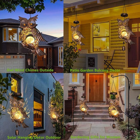 Beautyard Solar Wind Chimes Outdoor Owl Mom Wife Hanging Lanterns Christmas Decorations Solar Lights for Outside Garden Yard Art Unique Birthday Gifts