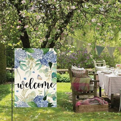 AVOIN colorlife Spring Hydrangea Flowers Garden Flag 12 x 18 Inch Double Sided, Seasonal Welcome Yard Outdoor Flag