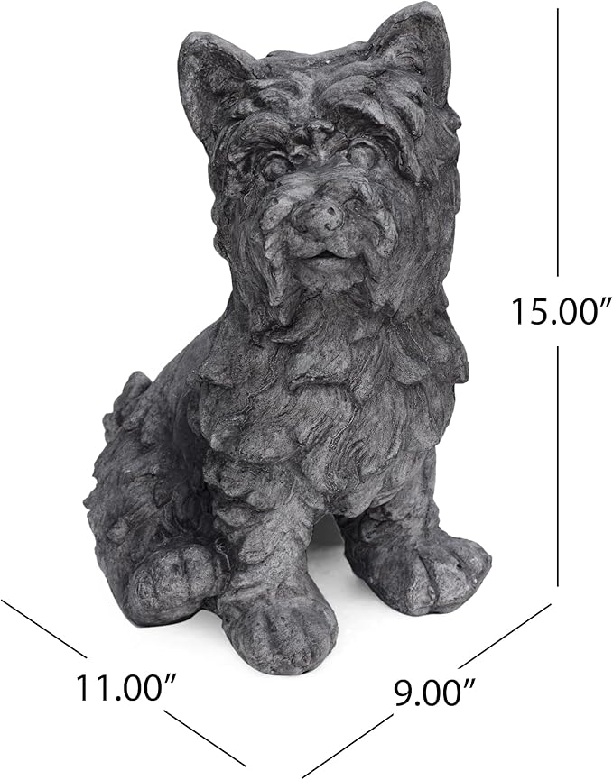 roomfitters Cricket Dog Cast Stone Garden Statue, 15-Inch Terrier Puppy Sculpture in Lightweight Concrete, Antique Gray