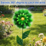 2 Pack Metal Flower Wind Spinners, Yellow Sunflower & Green Daisy Garden Stakes Yard Art, Decorative Floral Pinwheels Lawn Ornaments for Outdoor, Patio, Backyard and Flower Bed Spring Decor
