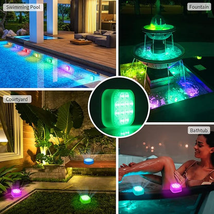 VIDOME Rechargeable Pool Lights, Pool Lights with Remote, IP68 Full Waterproof Submersible Led Lights Built-in Magnet 16 Color Changing Floating Lights for Bathtubs, Ponds, Party Decor (4 Set)