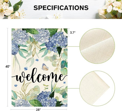 AVOIN colorlife Spring Hydrangea Flowers House Flag 28 x 40 Inch Double Sided, Seasonal Welcome Yard Outdoor Flag