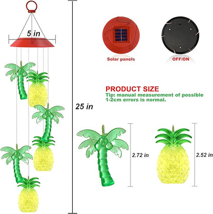 Solawindchime Coconut Tree Pineapple Wind Chimes Gifts for Women, Color Changing Solar Wind Chime Outdoor Waterproof Solar Lights, Romantic Coconut Pineapple Solar Powered Wind Chime Garden Decoration