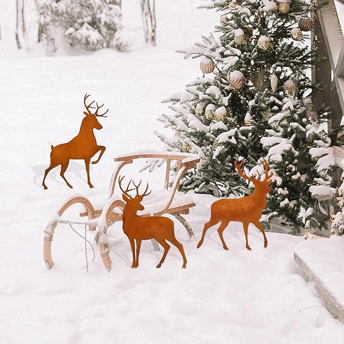 Metal Deer Garden Decor Durable Metal Yard Art Ideal Deer Statue Accessories for Home and Outdoor Antler Decor