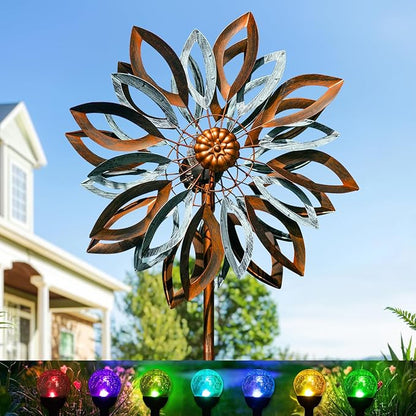 LimeHill Solar Wind Spinners Outdoor, Metal Large Wind Spinner with Stake, Garden Spinner Windmill for Yard, Gift for Family Friends (22" W x 87" H)