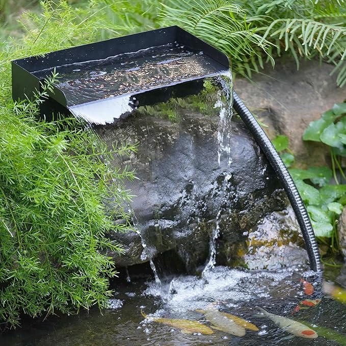 POPOSOAP Pond Waterfall Box with Pump Kit, 11.8inch 304 Stainless Steel Pond Waterfall Spillway with 40W 660GPH Pump for Ponds, All-in-l Pond Spillway for Garden Waterfall Water Feature-P43X