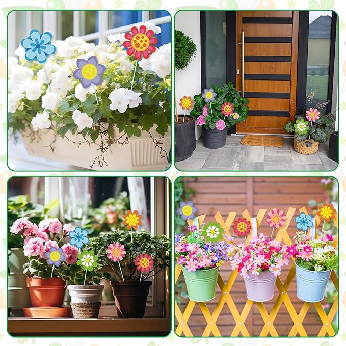 Cinrobiye 12Pcs Spring Floral Flower Planter Stakes Tulip Daisy Pot Signs 5.9Inches Colorful Floral Garden Stake Outdoor Lawn for Spring Party Patio Yard Outside Greetings Home Farmhouse Decor