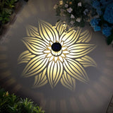 Hapjoy Solar Fence Lights 2 Pack Outdoor Deck Step Wall Lights Metal Waterproof LED Warm Yellow Light for Garden Post Patio Backyard Yard Decor (Flower, 2)