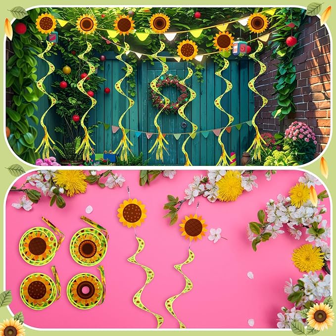 Beeveer 4 Pcs 57'' Spring Wind Socks Sunflower Wind Spinners for Outdoor Hanging Nylon Fabric Sunflower Leaf Spinners Leaf Streamers for Spring Summer Decorations Windmill to Scare Birds Away