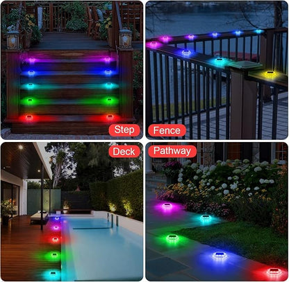 Solar Deck Dock Step Lights- 12 Packs Waterproof 1200mAh Auto ON/Off LED Solor Powered Stair Lights for Outdoor Garden, Patio, Pathway, Walkway, Driveway (Red & Green & Blue)