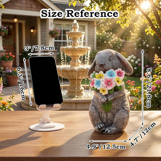 PETAFLOP Solar Powered Rabbit Garden Light, Bunny Holding Flower with Warm White LED, Outdoor Decor for Yard, Pathway, Lawn, Patio, Balcony