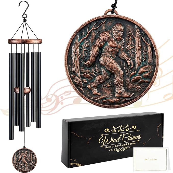 Fathers Day Bigfoot Sasquatch Gifts, Deep Tone Wind Chimes for Outside, 3D Embossed Sasquatch Design Windchime for Garden Patio Porch Yard Décor