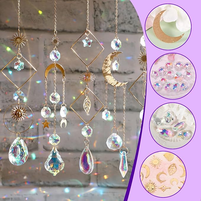 Sun Catcher Kits for Adults, 228pcs DIY Suncatcher Making Supplies Arts and Crafts for Girls Women Hanging Ornaments for Indoor Windows Prism with Crystal Balls Gift for Birthday Mother's Day