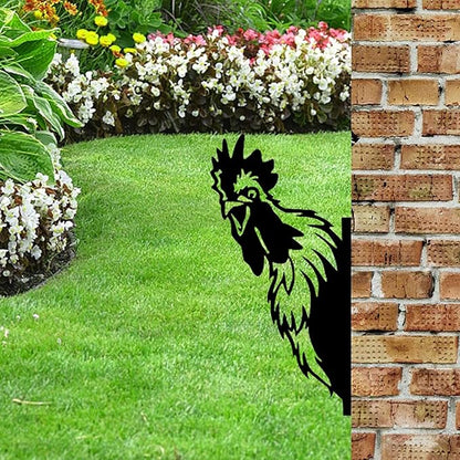 Farm Peeping Chicken Metal Art Outdoor Decor Garden Fence Decoration, Farmhouse Backyard Hang Artwork Wall Decor, Outdoor Yard Patio Lawn Statue Gift for Loved Dad Grandpa (Chicken)