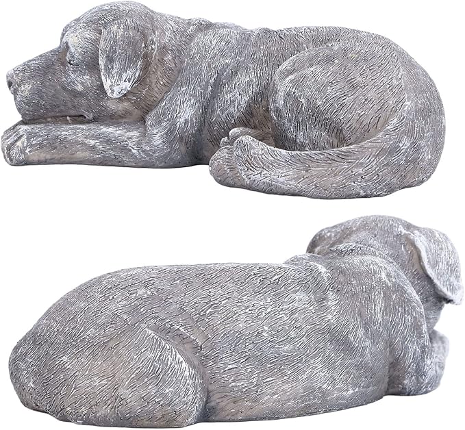 Hapivida Dog Garden Statue, Puppy Garden Memorial Stone Sleeping Dog Sculpture Decor Outdoor Resin Realistics Sculptures Grey