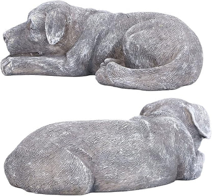 Hapivida Dog Garden Statue, Puppy Garden Memorial Stone Sleeping Dog Sculpture Decor Outdoor Resin Realistics Sculptures Grey