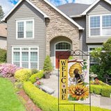 Welcome Spring Summer Bumble Bee Sunflower Decorative House Flag, Honeycomb Flower Garden Yard Outside Decorations, Buffalo Plaid Bow Farmhouse Outdoor Large Home Decor Double Sided 28 x 40