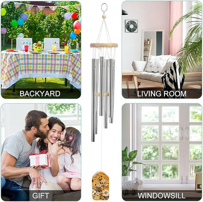 Wind Chimes for Outside,Yellow Background Flowers Printed Cute Aluminium Windchimes Outdoors,Soothing Melodic Memorial Wind Chime for House Porch Patio Garden Balcony Decor