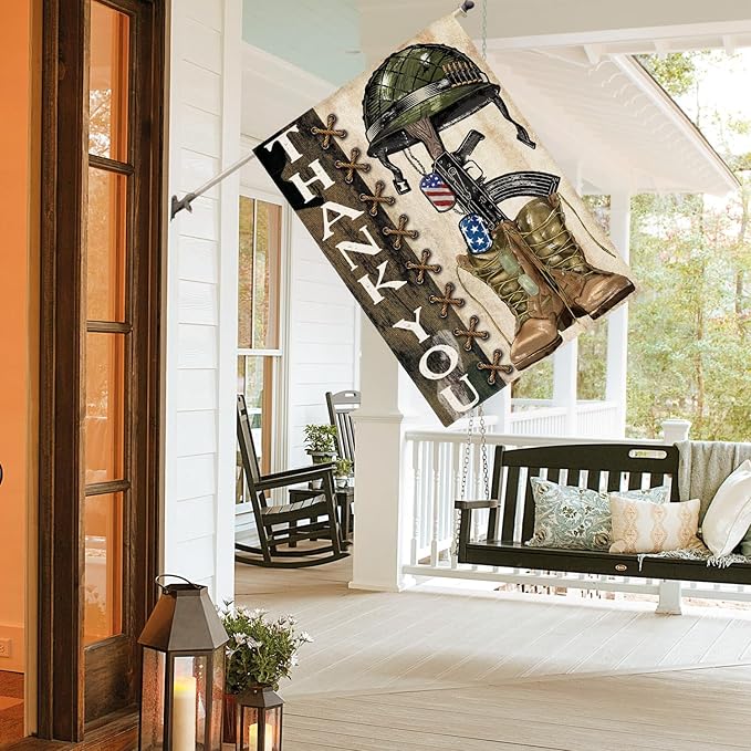 AVOIN colorlife Memorial Day Thank You Heroes House Flag 28x40 Inch Double Sided, Military Soldiers Boots Patriotic Veteran Yard Outdoor Decoration