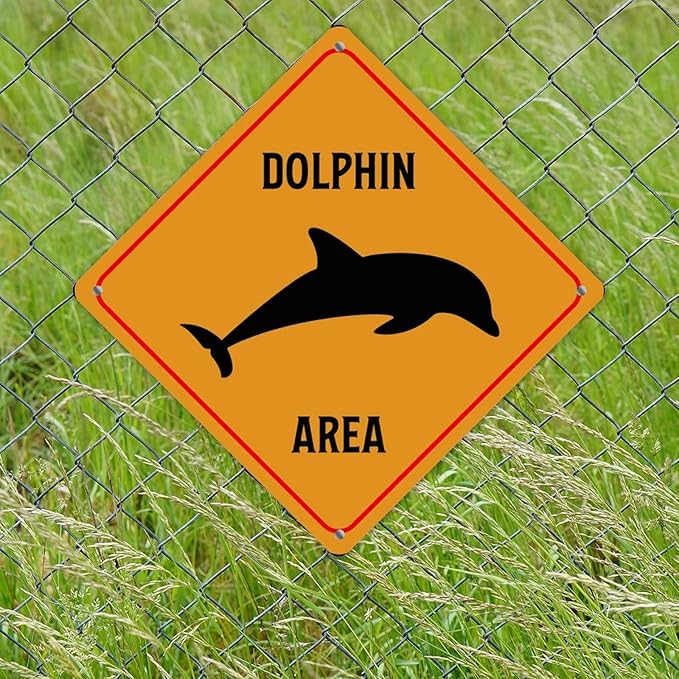 Dolphin Crossing Sign Caution DolphinXing Sign Street Sign Wildlife Novelty Road Fence Wall Decor Warning Metal Tin Sign For Indoor Outdoor 10x10in