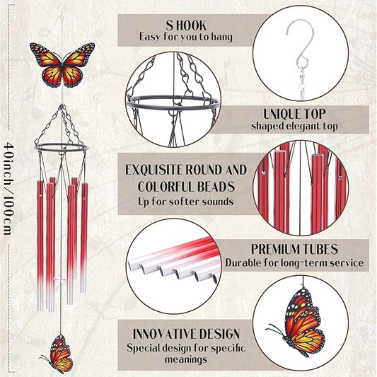 Butterfly Wind Chimes for Outside - Metal Windchimes Outdoors Patio Garden Yard Backyard Indoor Balcony Porch Hanging Decor Butterfies Birthday Gifts for Women Mom Grandma Wife Friends