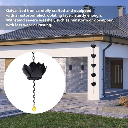 Pssopp Rain Catcher Garden Ornament, Metal Handmade Hanging Lotus Rain Chain for Gardens Porches Gazebos Decks