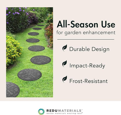 Garden Central TierraVerde 4-Pack 18”x18” Fake Pendant Rubber Stepping Stones, Round, Grey – Reversible Non-Slip Outdoor Faux Decorative Set for Landscaping – DIY Decor for Walkways & Yard Pathways