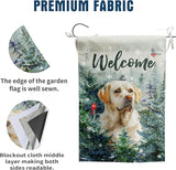 Welcome Winter Garden Flags White Lab Garden Flag Cardinal Birds on Snowy Pine Tree Flag Labrador Dog Yard Flags for Outside 12x18 Double Sided Christmas Decorative Lawn Flags