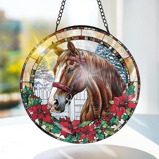 Bimkole Horse Stained Glass Suncatcher Window Hanging - Animals Indoor Window or Doorway Decoration - Handmade Sun Catcher Decor for Garden Home Christmas & Birthday Gifts 7.87x7.87 Inch